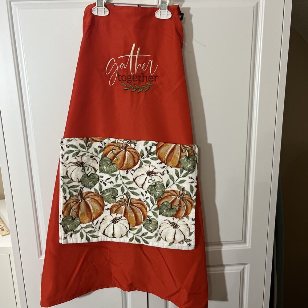 Custom Made Kitchen Apron With Embroidery & Removable Towel Washable Fall Gather